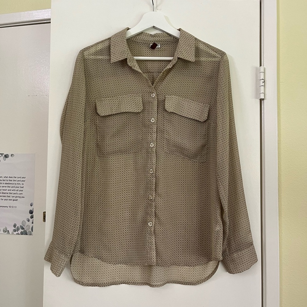 KUT from the Kloth Semi-Sheer Geometric Button Down Utility Blouse Top Size SP